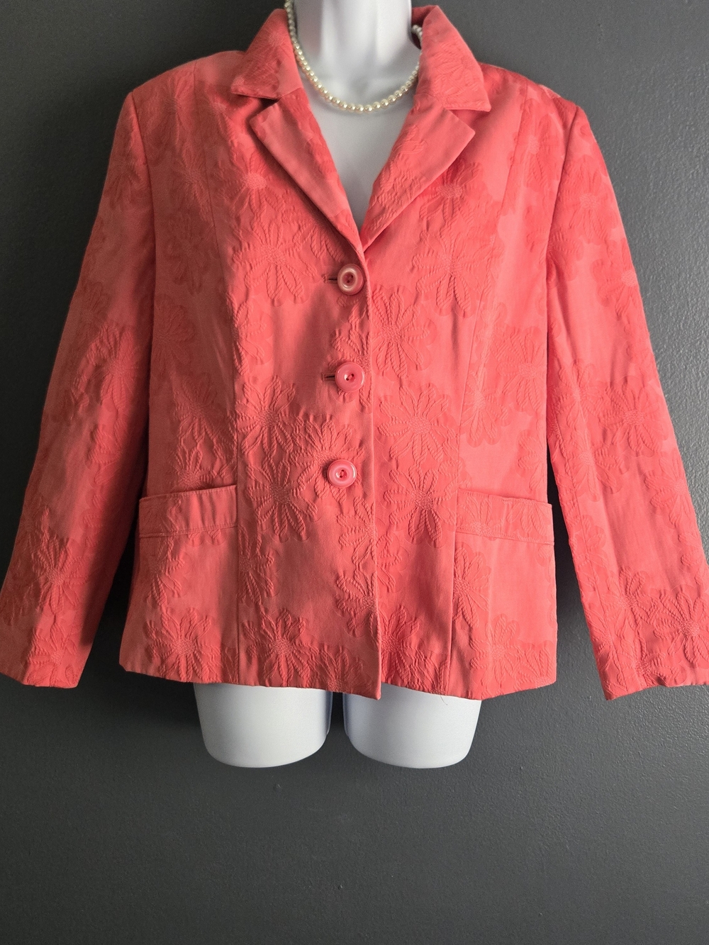 Sag Harbor Vintage Coral Floral Cottagecore Women's 12 Coastal Grandma Blazer - Picture 6 of 7